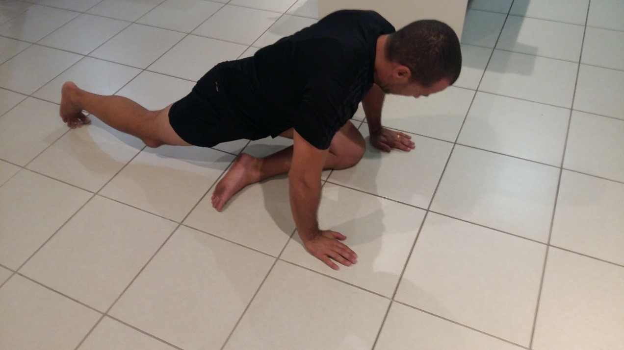 Figure 5: Pigeon stretch for left PM; hip flexion, neutral adduction and maximal hip external rotation
