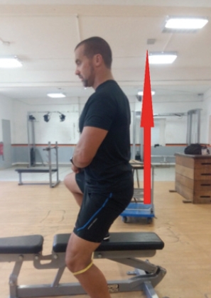 Finish position: Notice vertical trunk posture to ensure the movement becomes ‘quad loading’